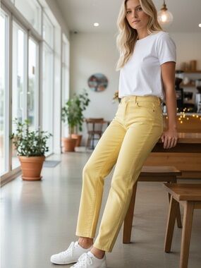 Talbots Flawless Girlfriend Yellow Denim Ankle Jean Pants Classic Mid Rise 12P